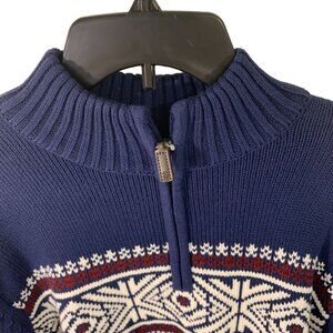 Izod Nordic Fair Isle Mens Half-Zip Sweater Large Blue & White